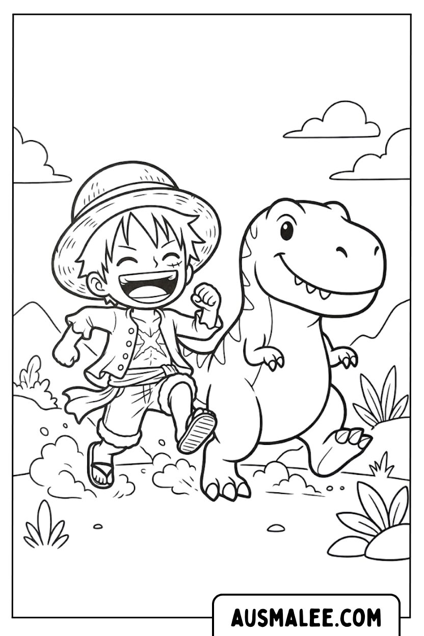 Coloriage Luffy Dino court