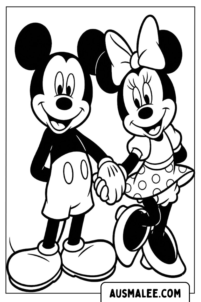 Kleurplaat Mickey Minnie Mouse handen