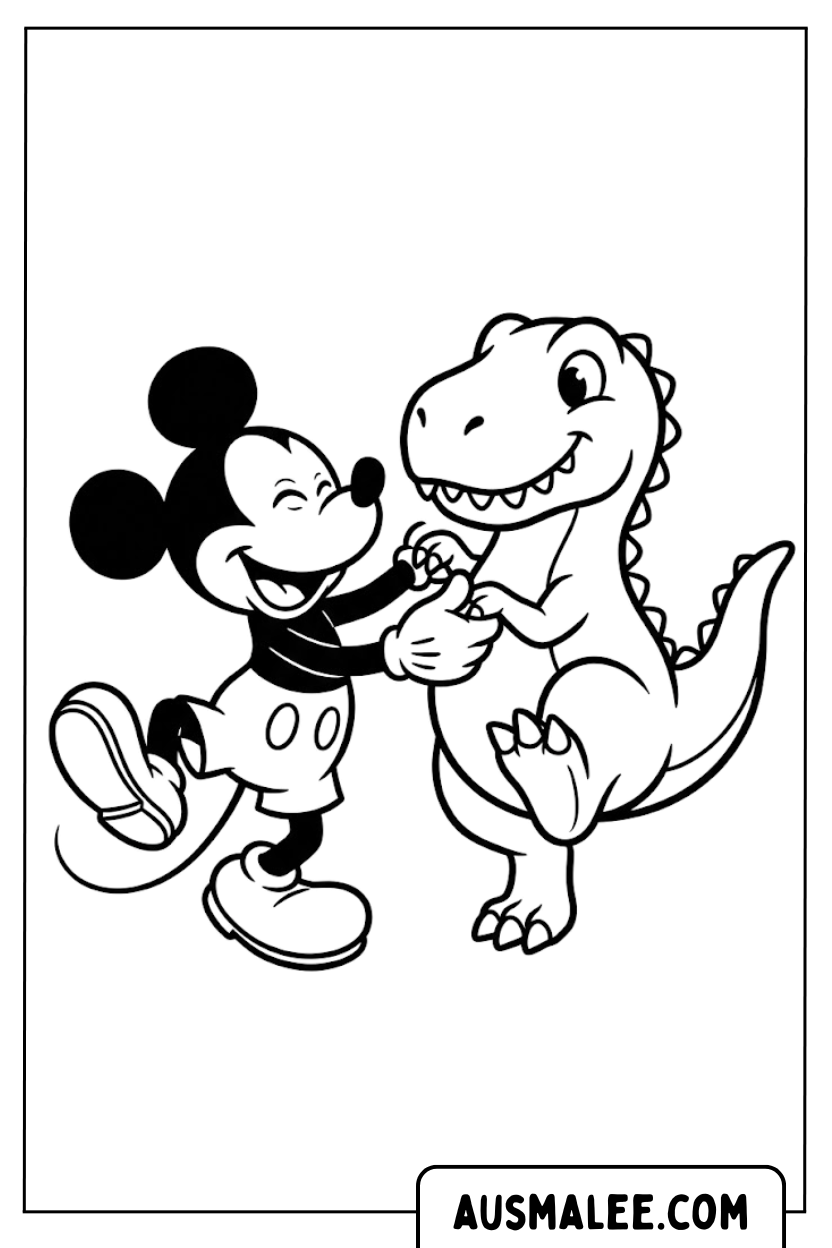 Coloriage Mickey Dino câlin