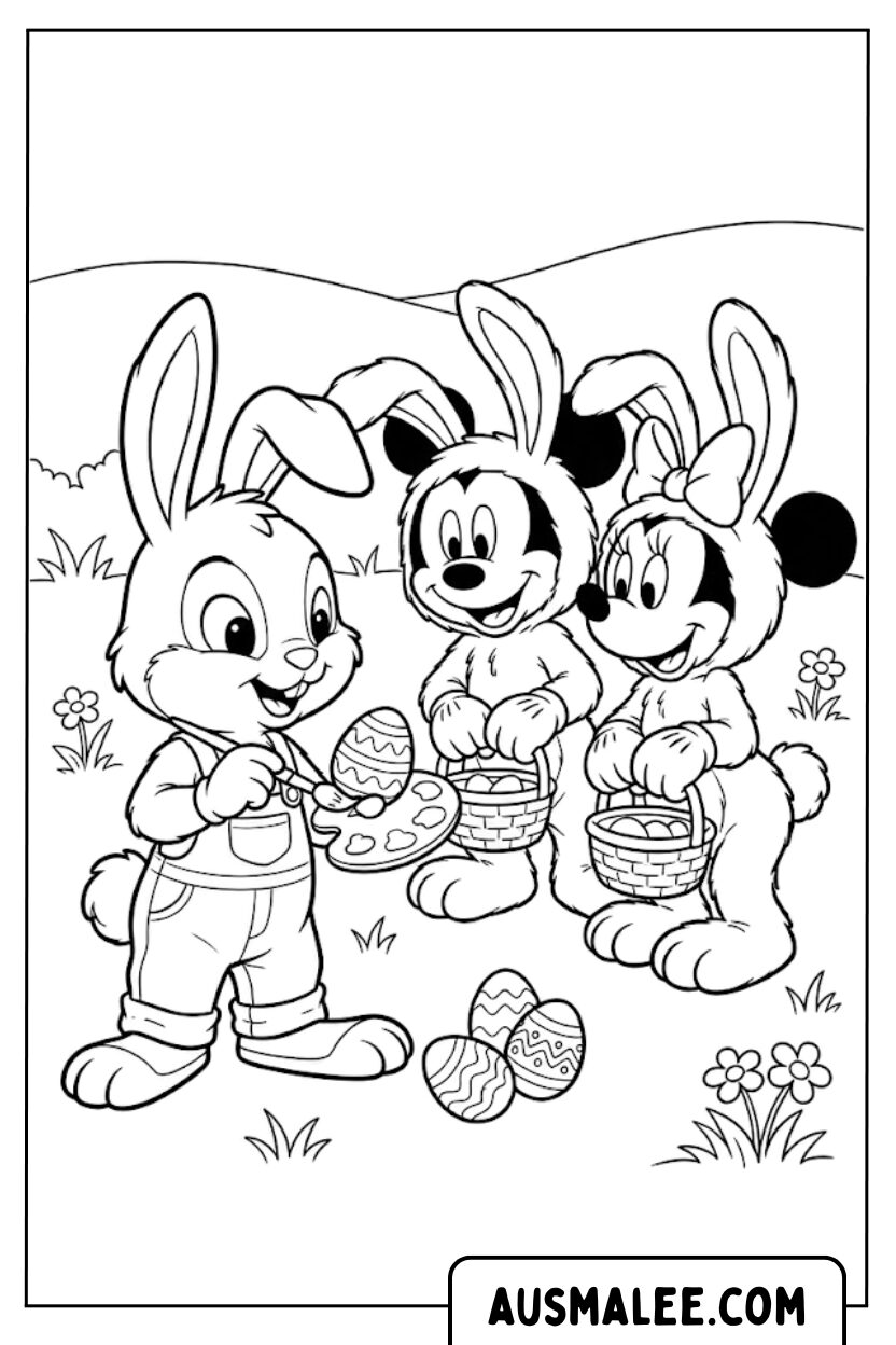 Coloriage Mickey Minnie Lapin de Pâques