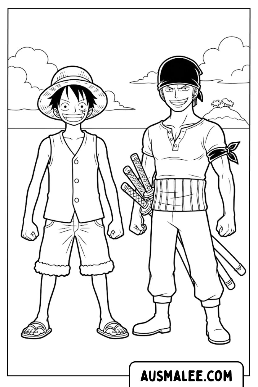 Coloriage Luffy Zoro de One Piece