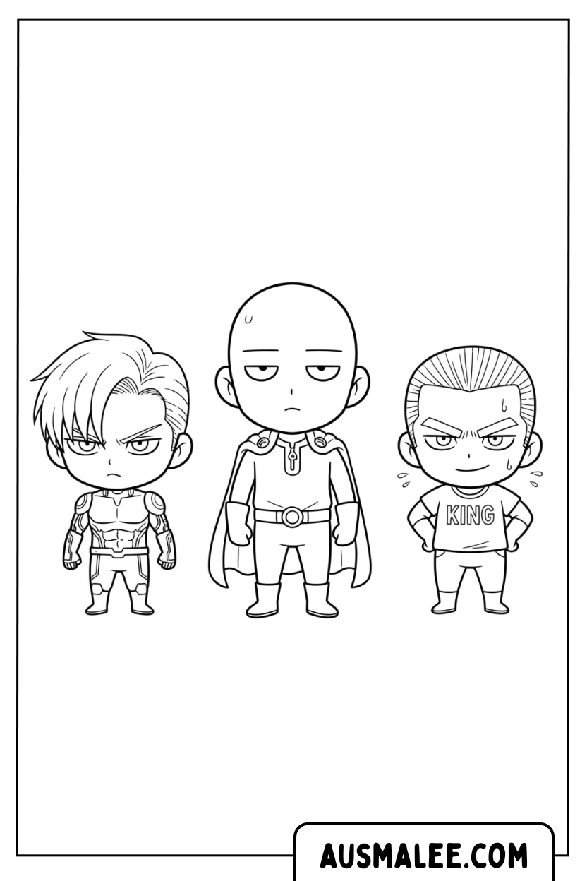 Ausmalbild One Punch Man Trio