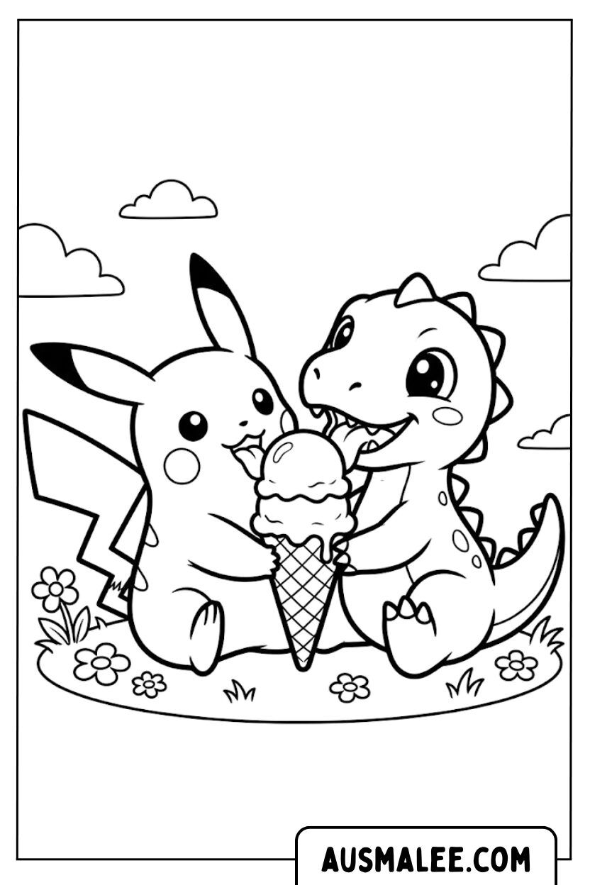 Coloriage Pikachu Dino Glace