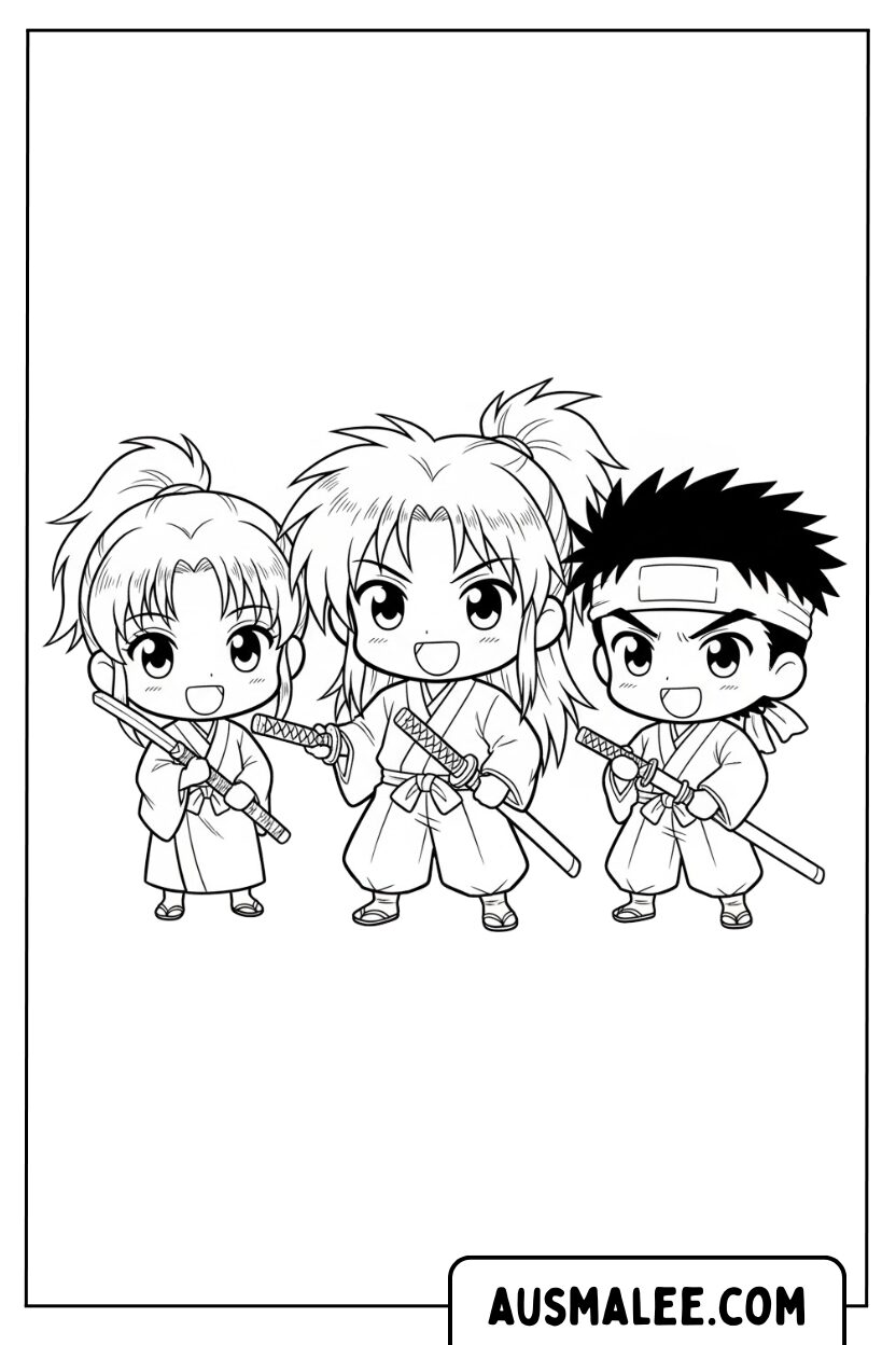 Ausmalbild Rurouni Kenshin Helden