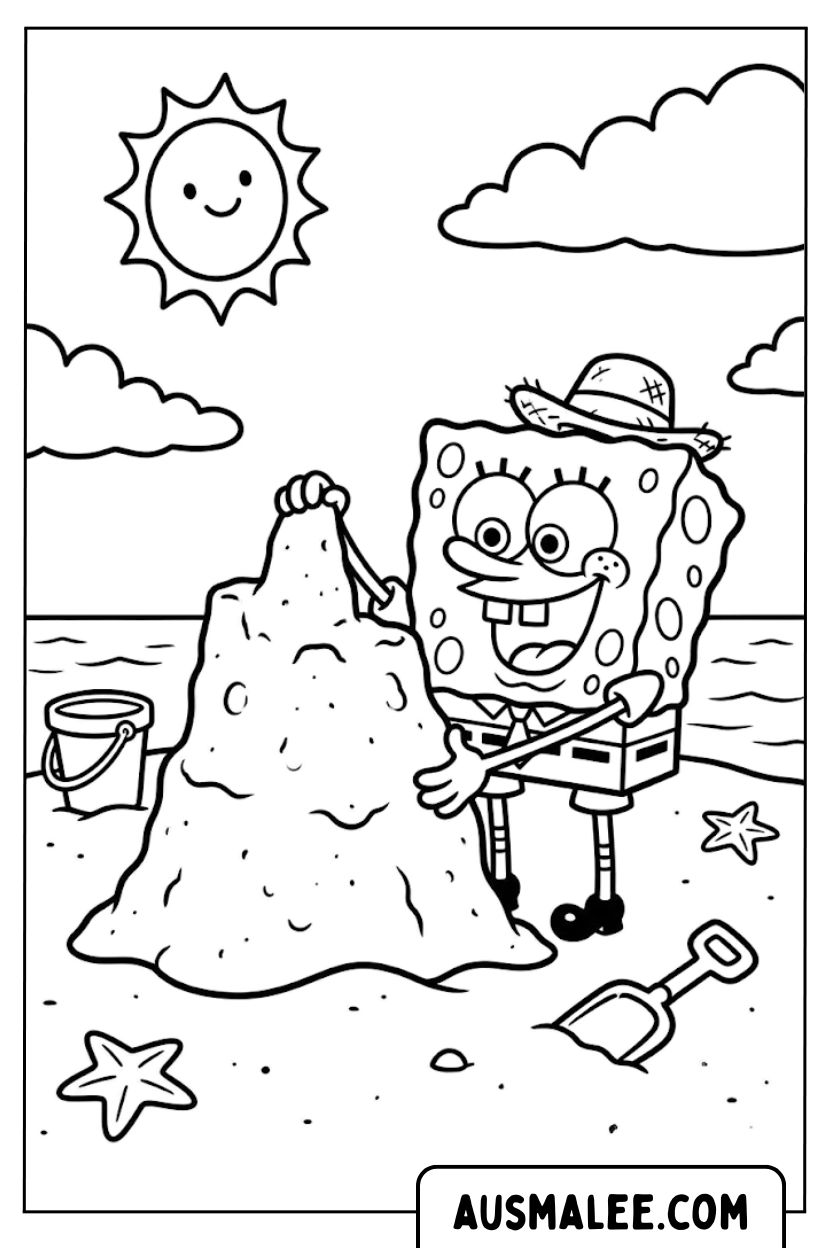 SpongeBob zandkasteel kleurplaat