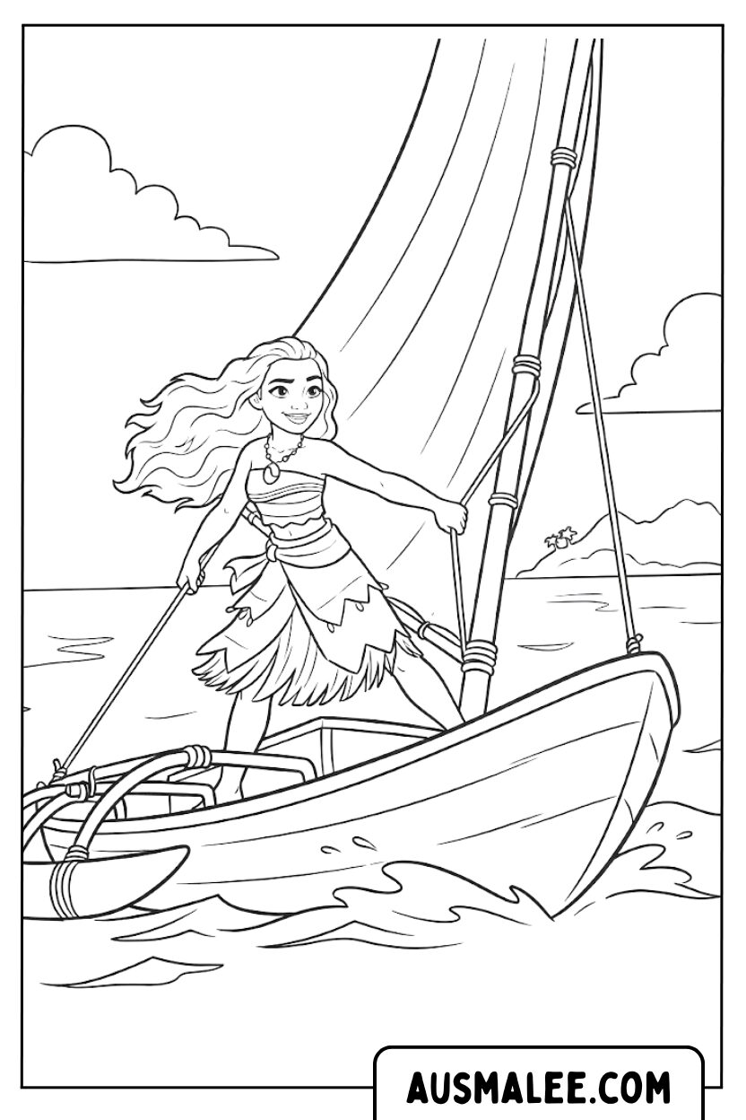 Coloriage - Bateau à voile Moana