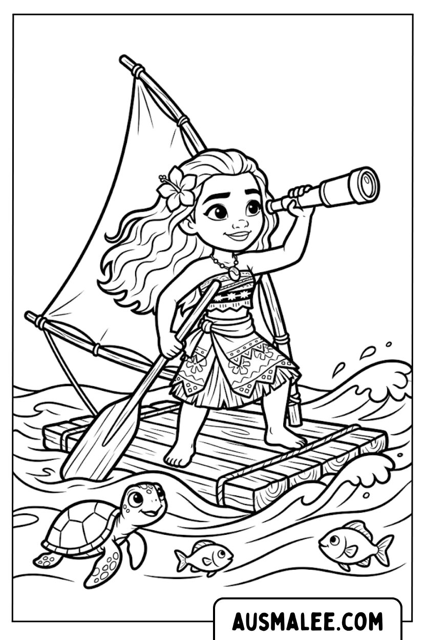 Coloriage - Télescope radeau Moana pour Colorier