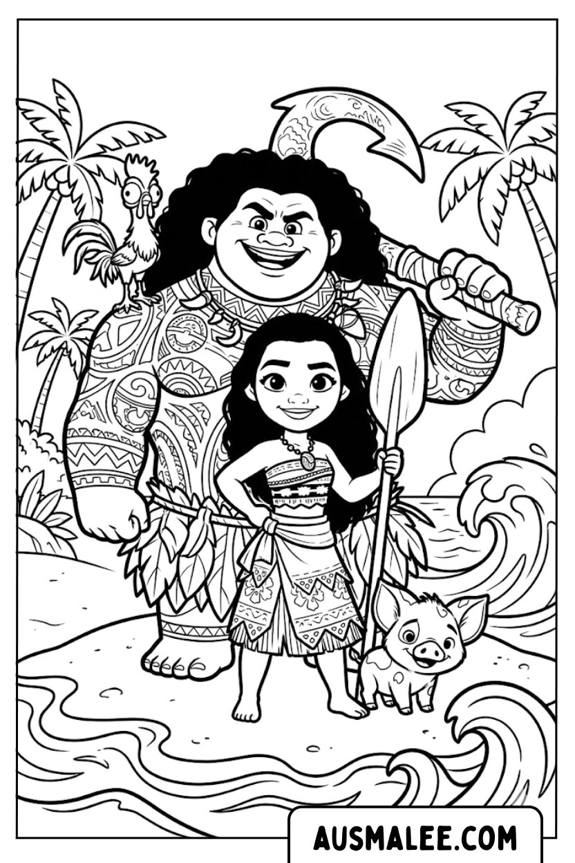 Coloriage Groupe d'amis Moana pour Colorier