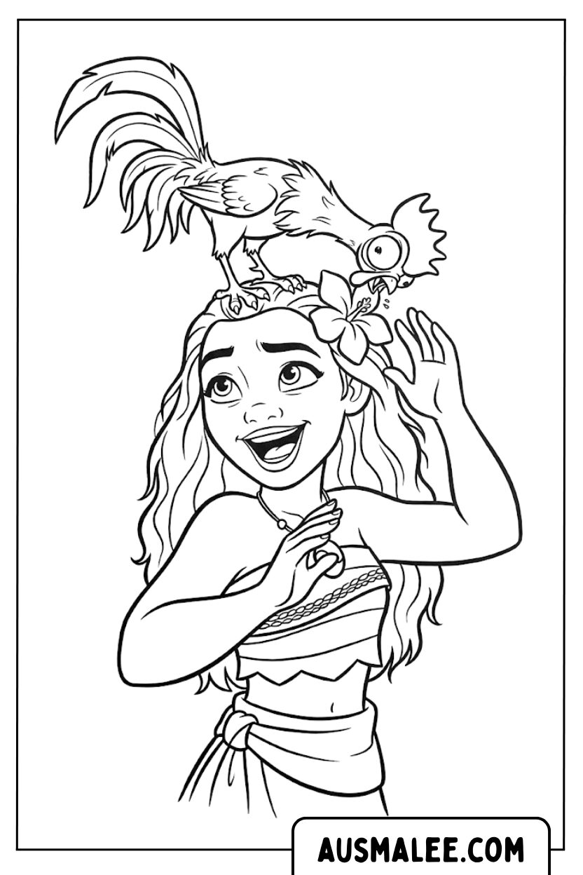 Coloriage tête de Moana Heihei