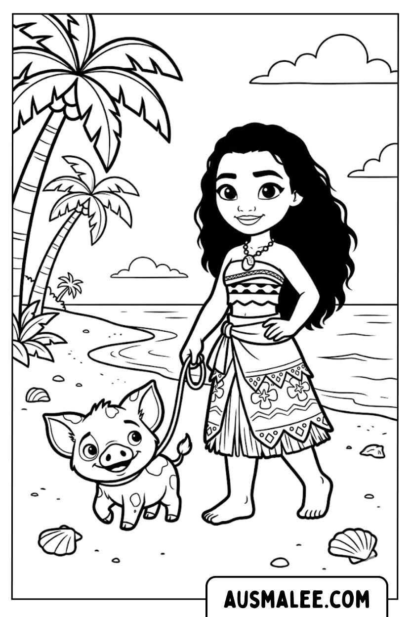 Coloriage Moana Pua marchant