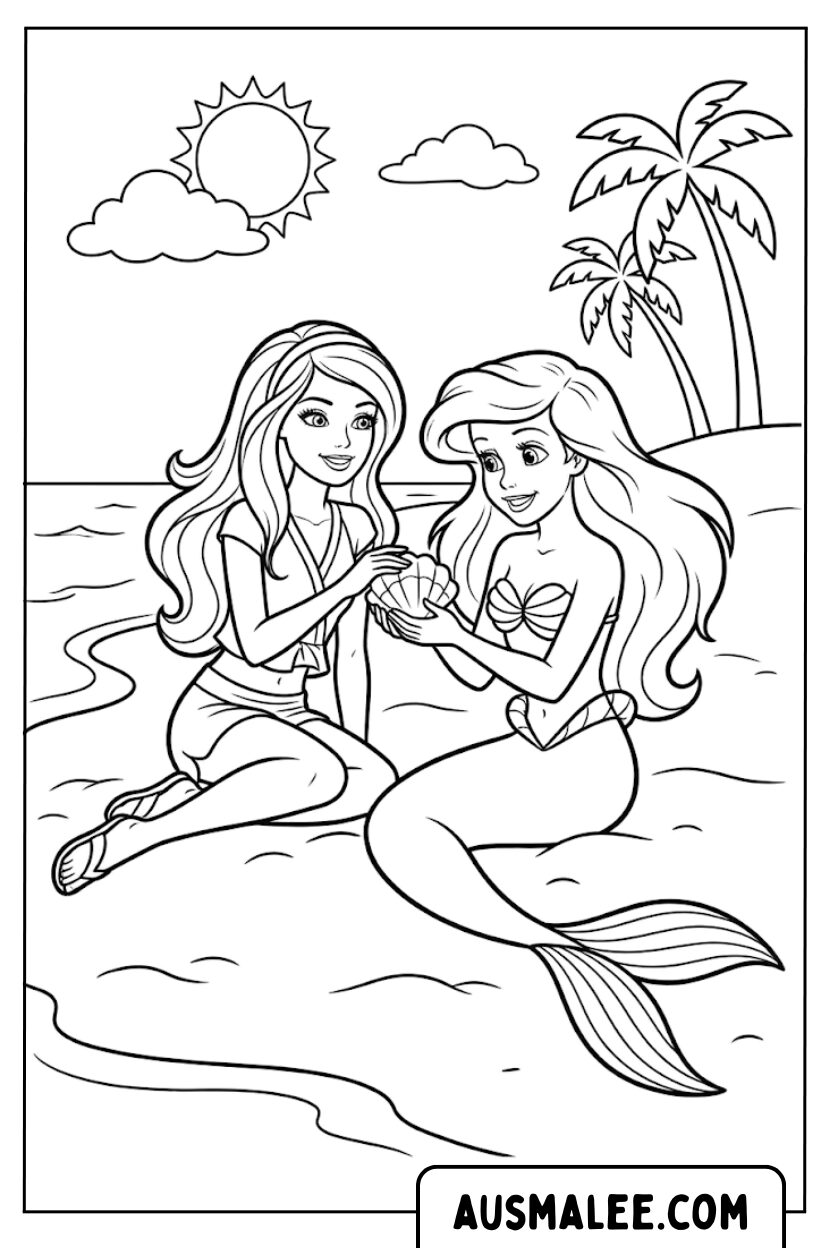 Barbie Zeemeermin Strand Kleurplaten