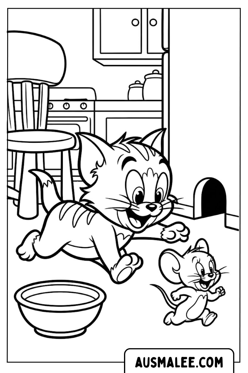 Coloriages De Cuisine Chat Chassant La Souris