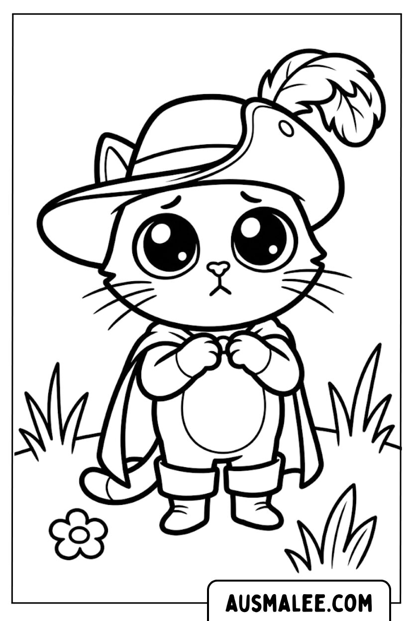 Coloriage chat avec des bottes de chapeau