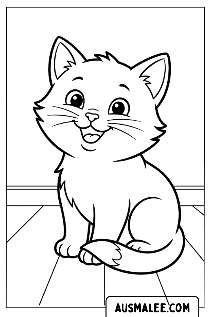 Coloriages Chat Assis Souriant