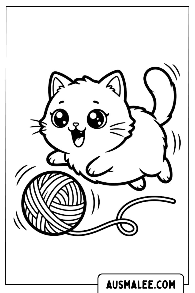Coloriages Chat jouant avec des pelotes de laine