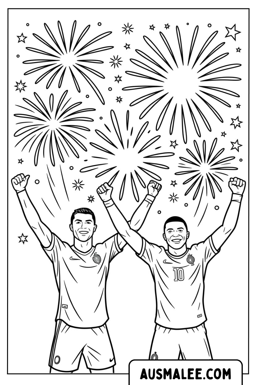 Ronaldo Mbappé vuurwerk kleurplaten