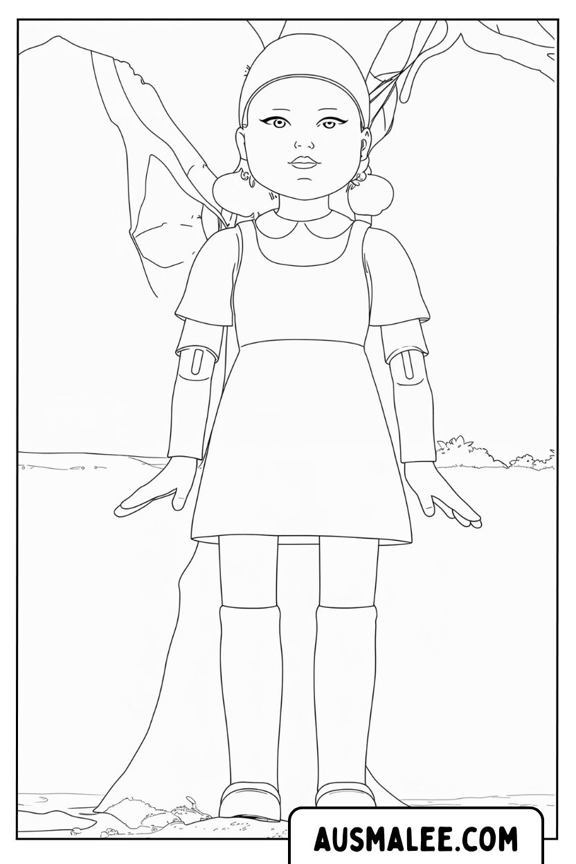 Coloriage d'arbre de poupée de jeu de calmar