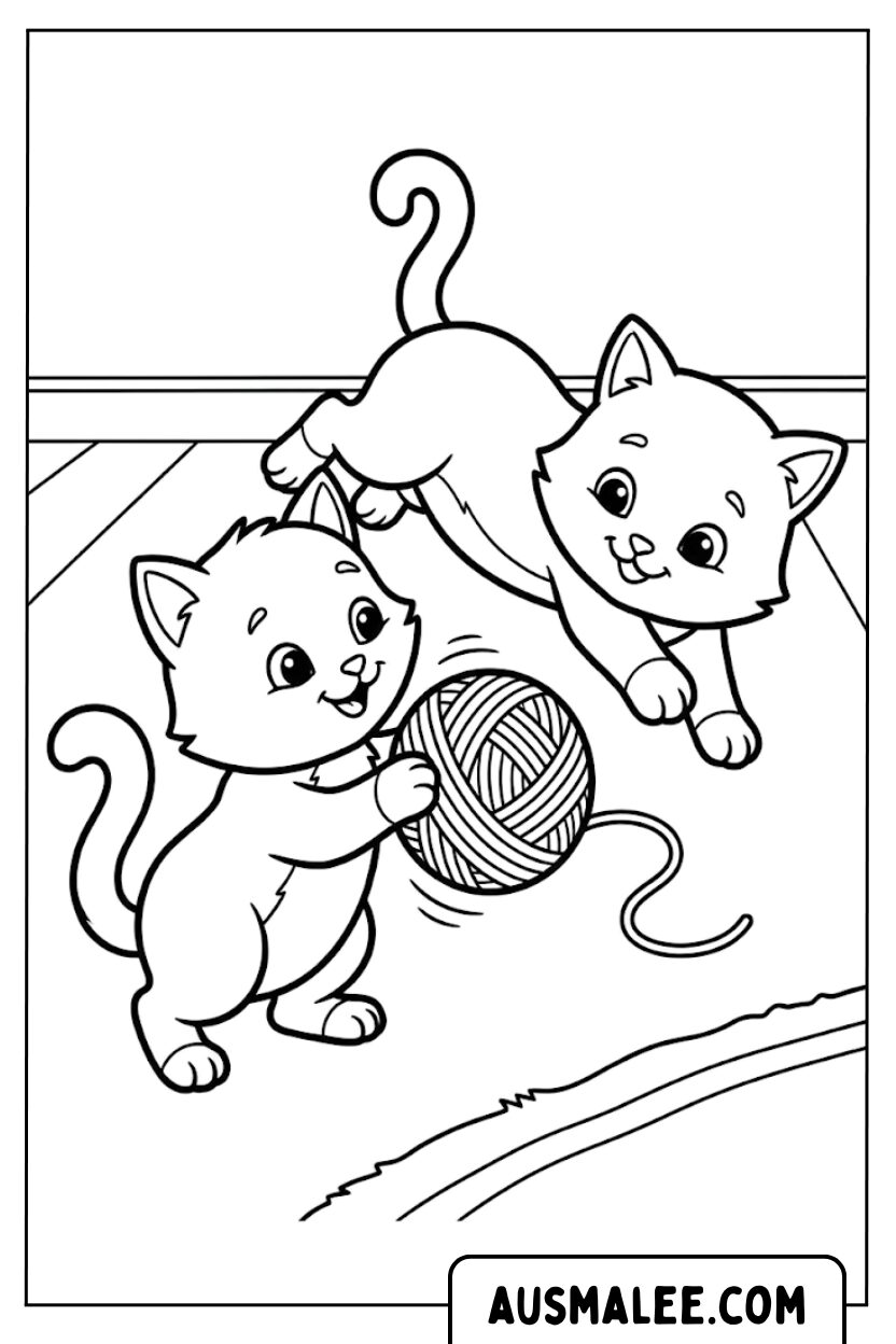 Coloriages Deux chatons pelotes de laine