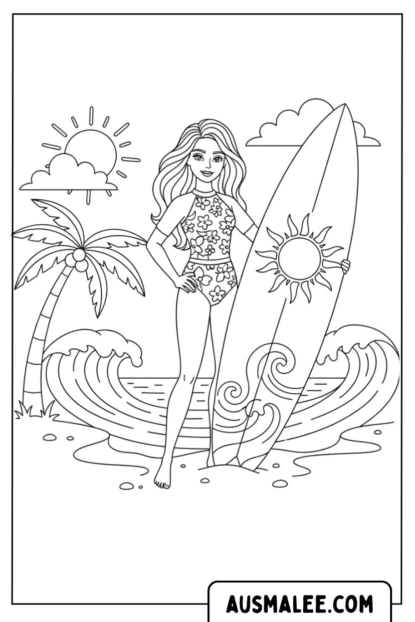 Barbie surfstrand kleurplaten