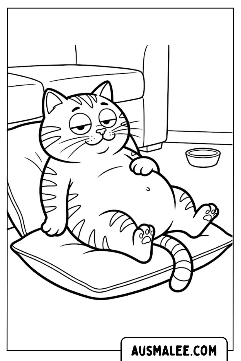 Coloriages Chat Paresseux Oreiller