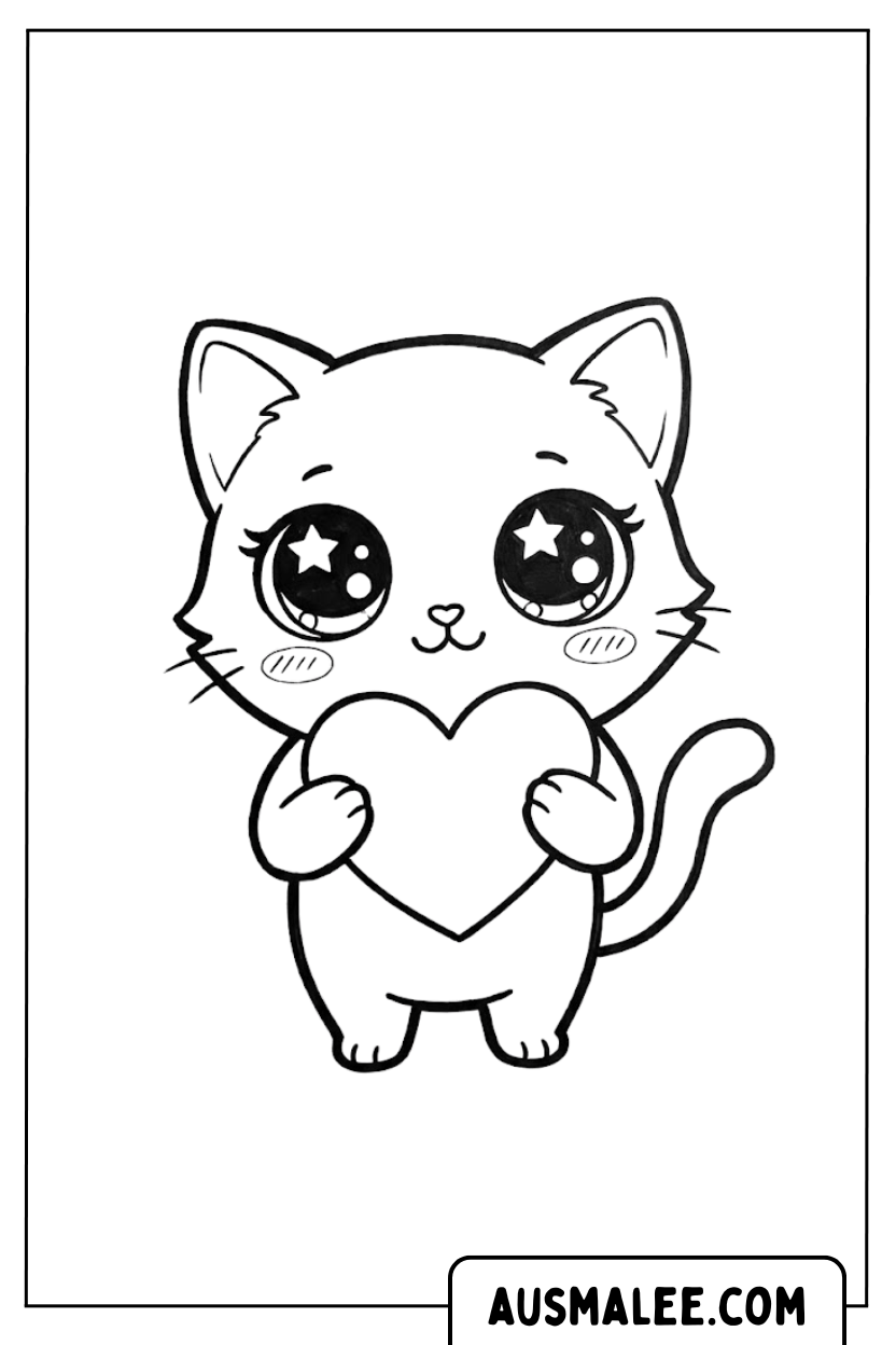 Coloriages chat coeur étoiles yeux