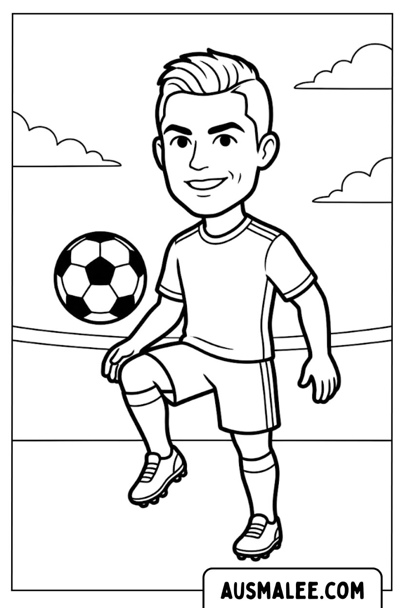 Ronaldo cartoon jongleren kleurplaat