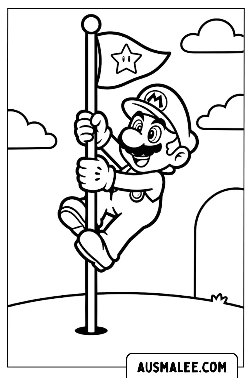 Mario at the flagpole Ausmalbild.jpg