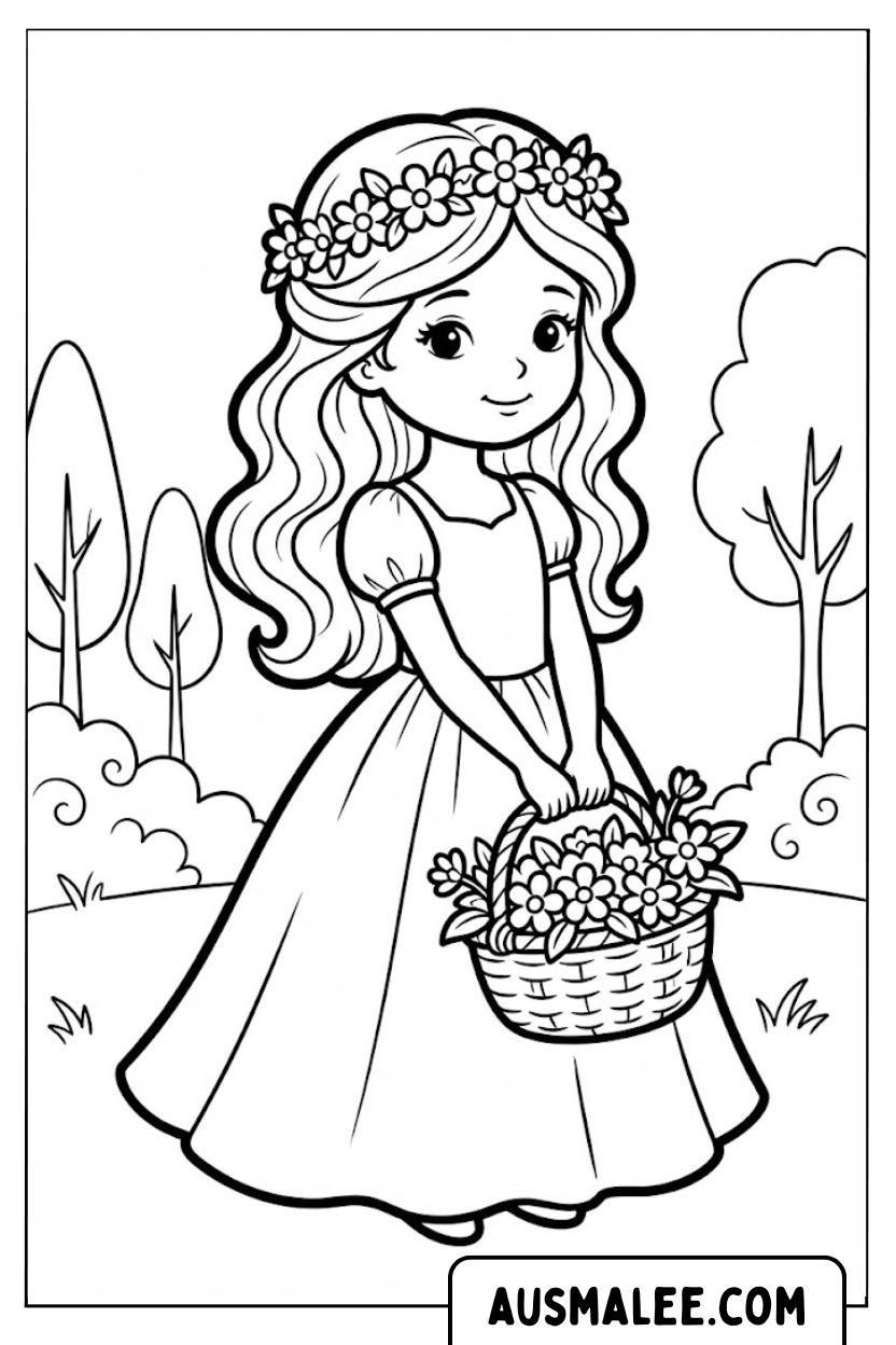 Prinzessin mit Blumenkorb Ausmalbild.jpg