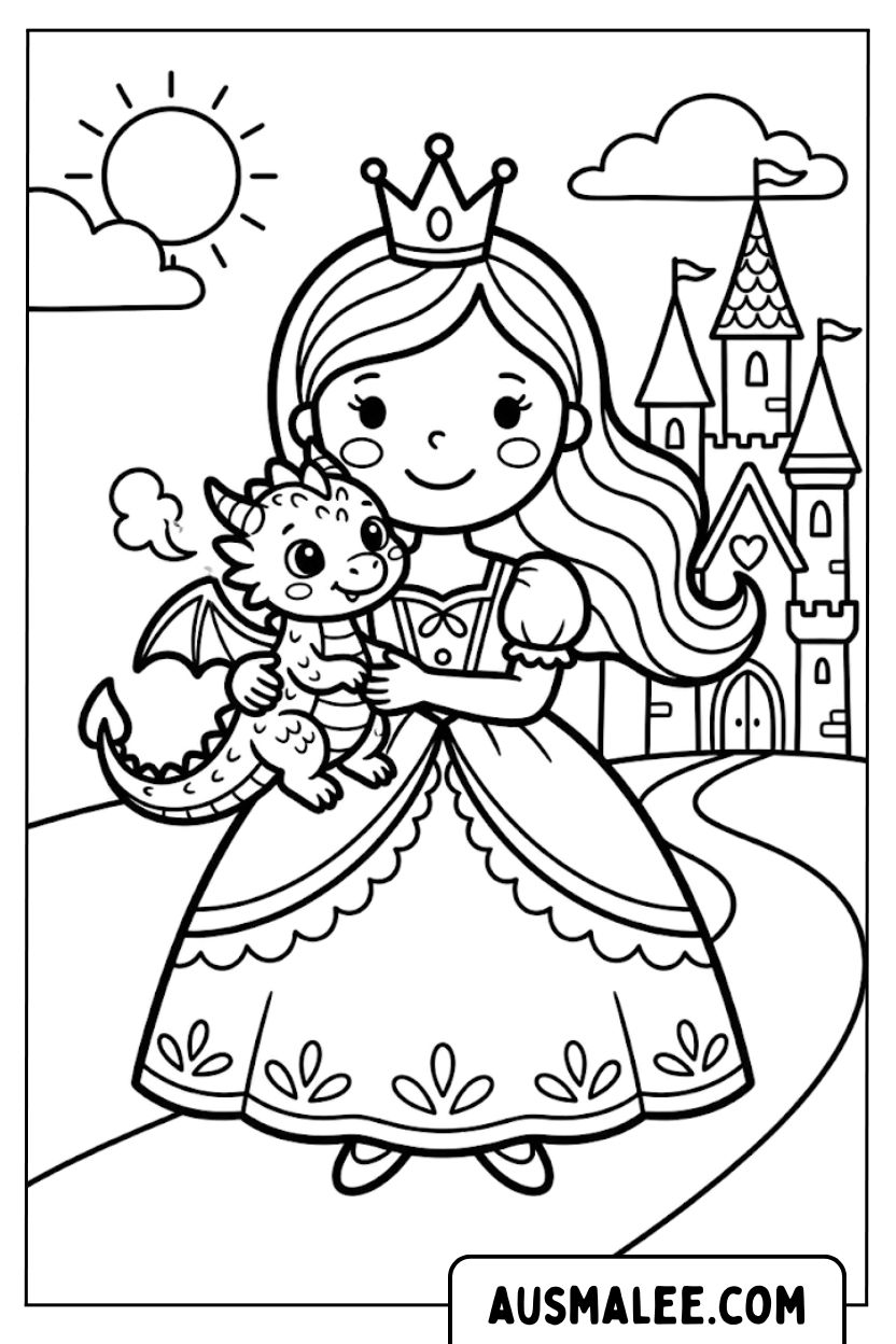 Prinzessin mit Drachen Ausmalbild.jpg