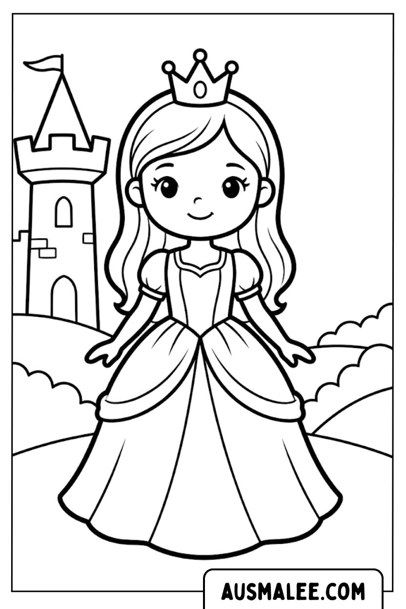 Prinzessin vor dem Schloss Ausmalbild.jpg