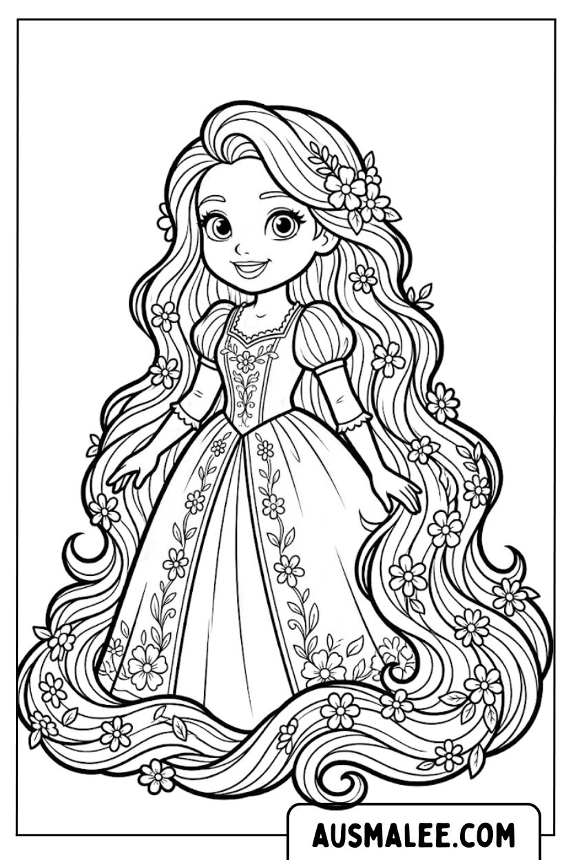 Rapunzel mit langen Haaren Ausmalbild.jpg