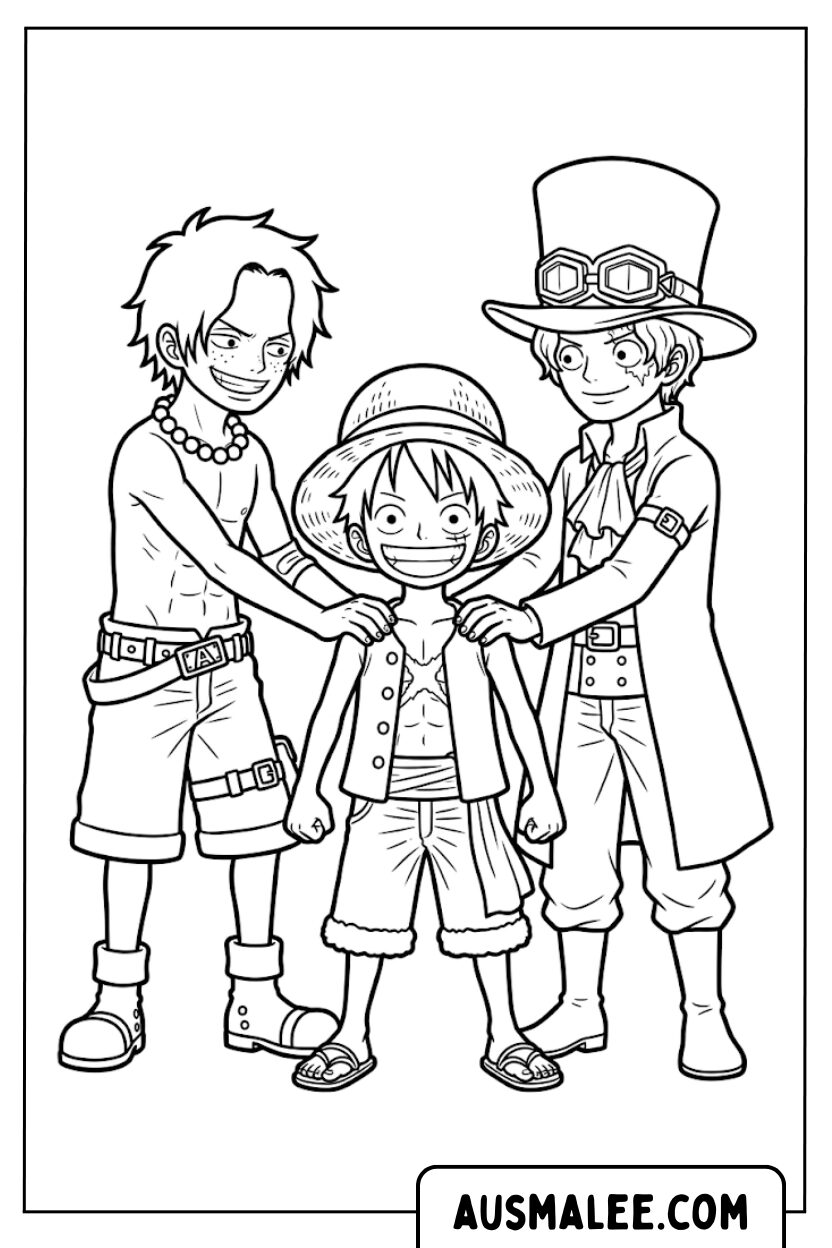 Ace Sabo Luffy kleurplaat