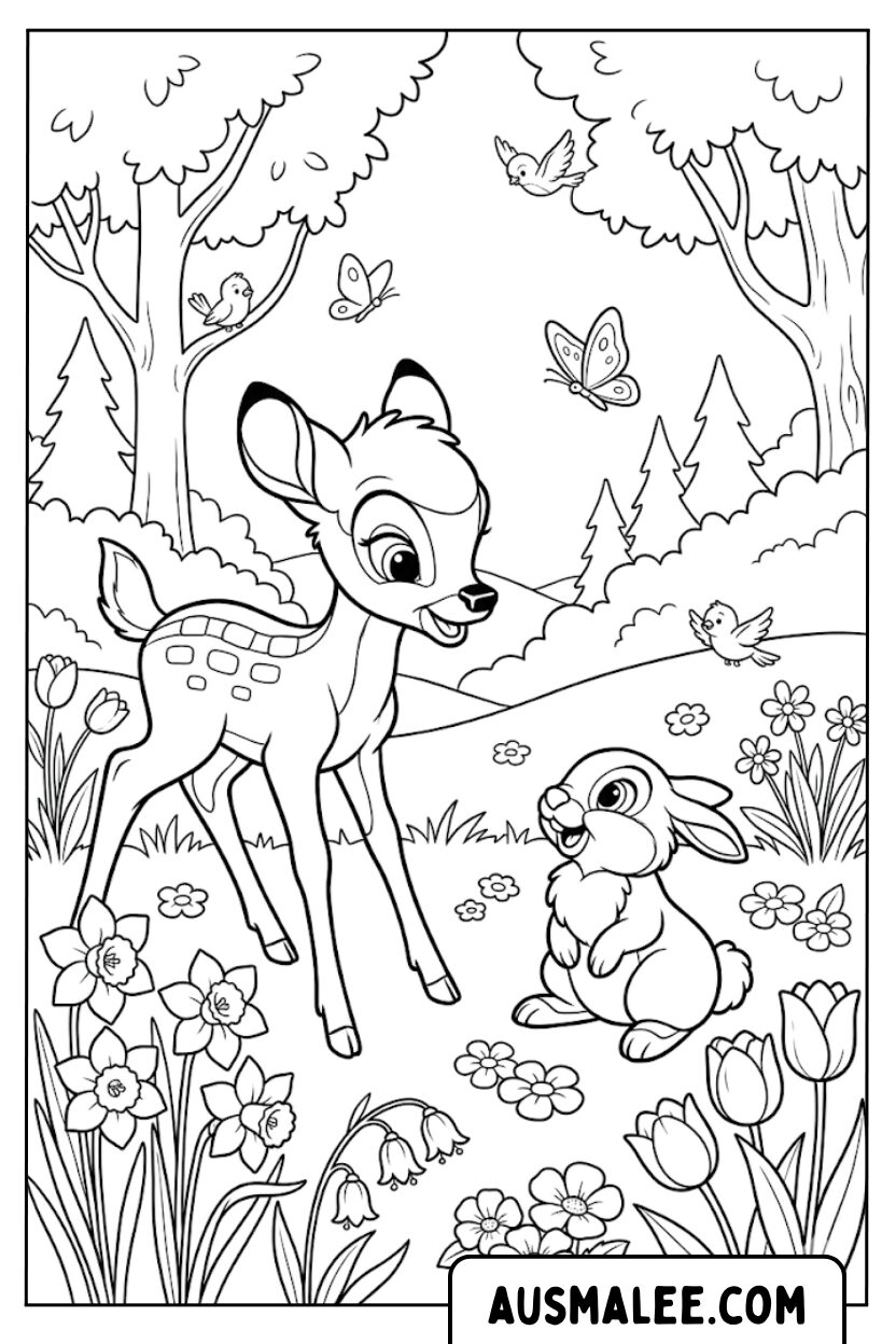 Kleurplaat Bambi Stampertje bos