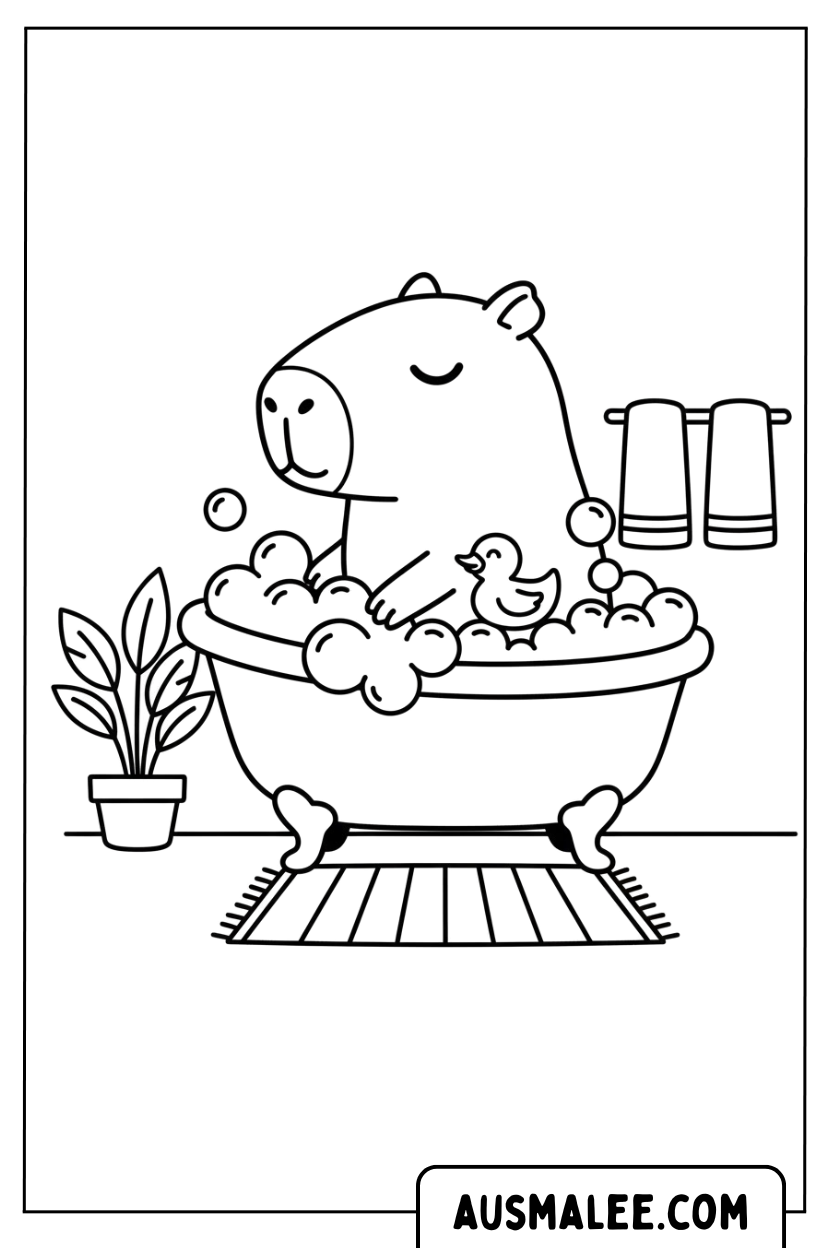Coloriage Capybara se baignant pour Colorier