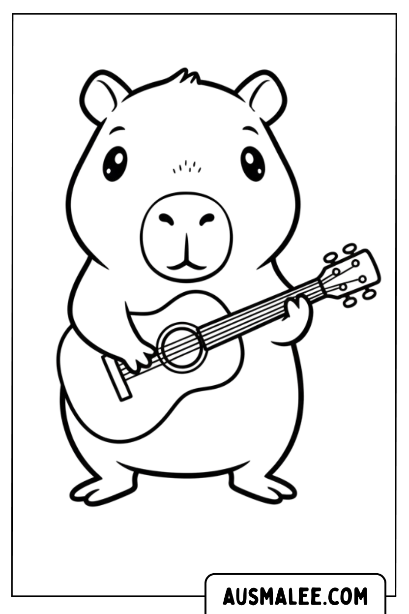 Coloriage - Guitare Capybara pour Colorier