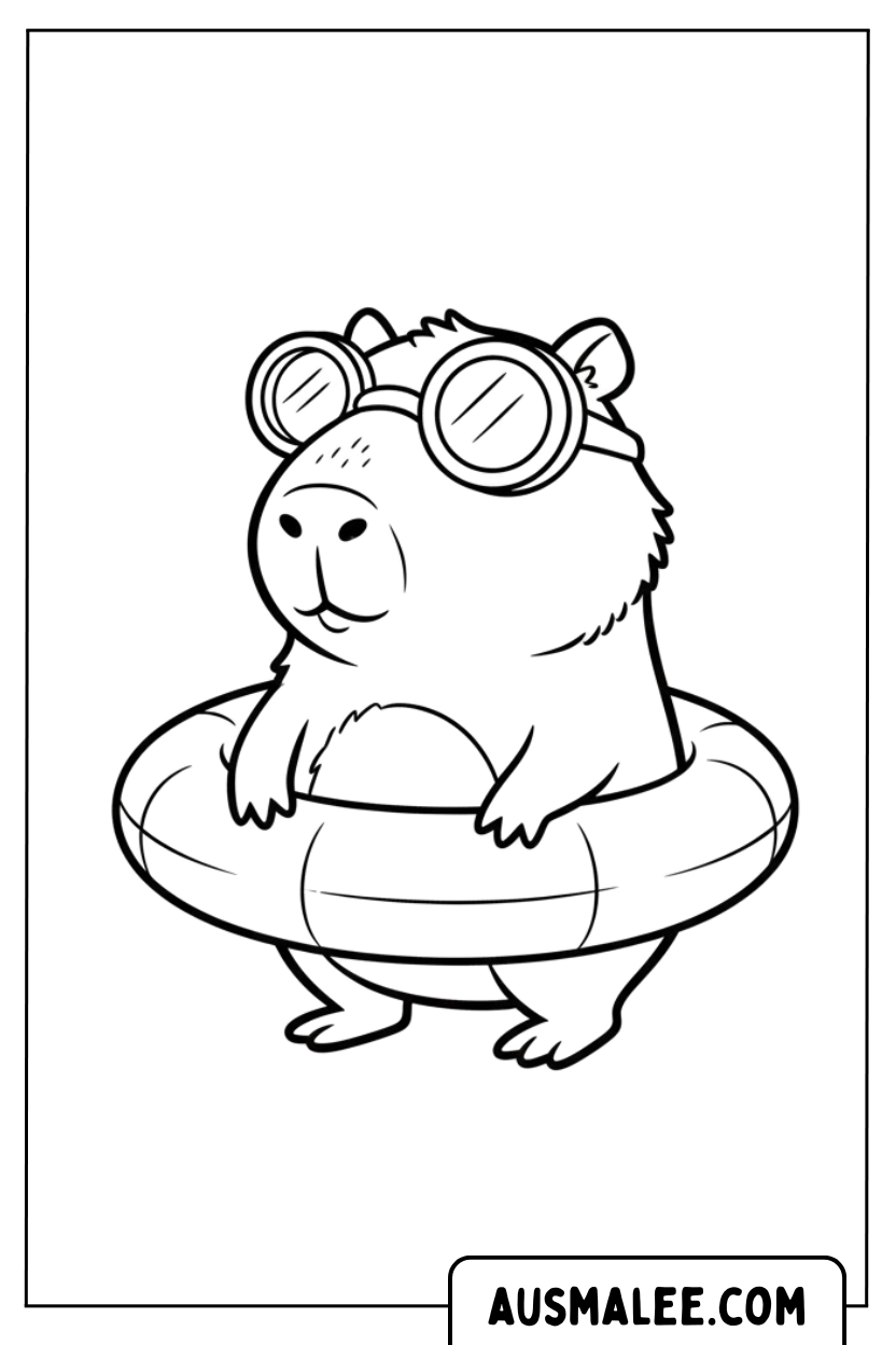Coloriage - Bouée de natation Capybara