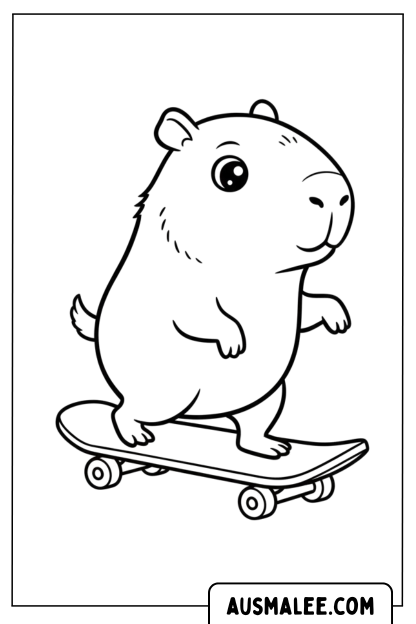 Coloriage - Planche à roulettes Capybara pour Colorier