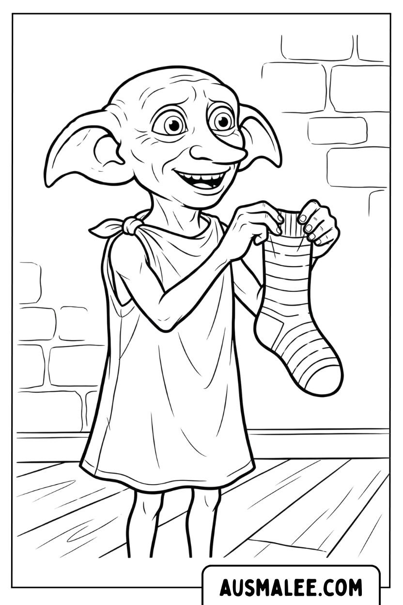 Ausmalbild Dobby Hält Socke Frei