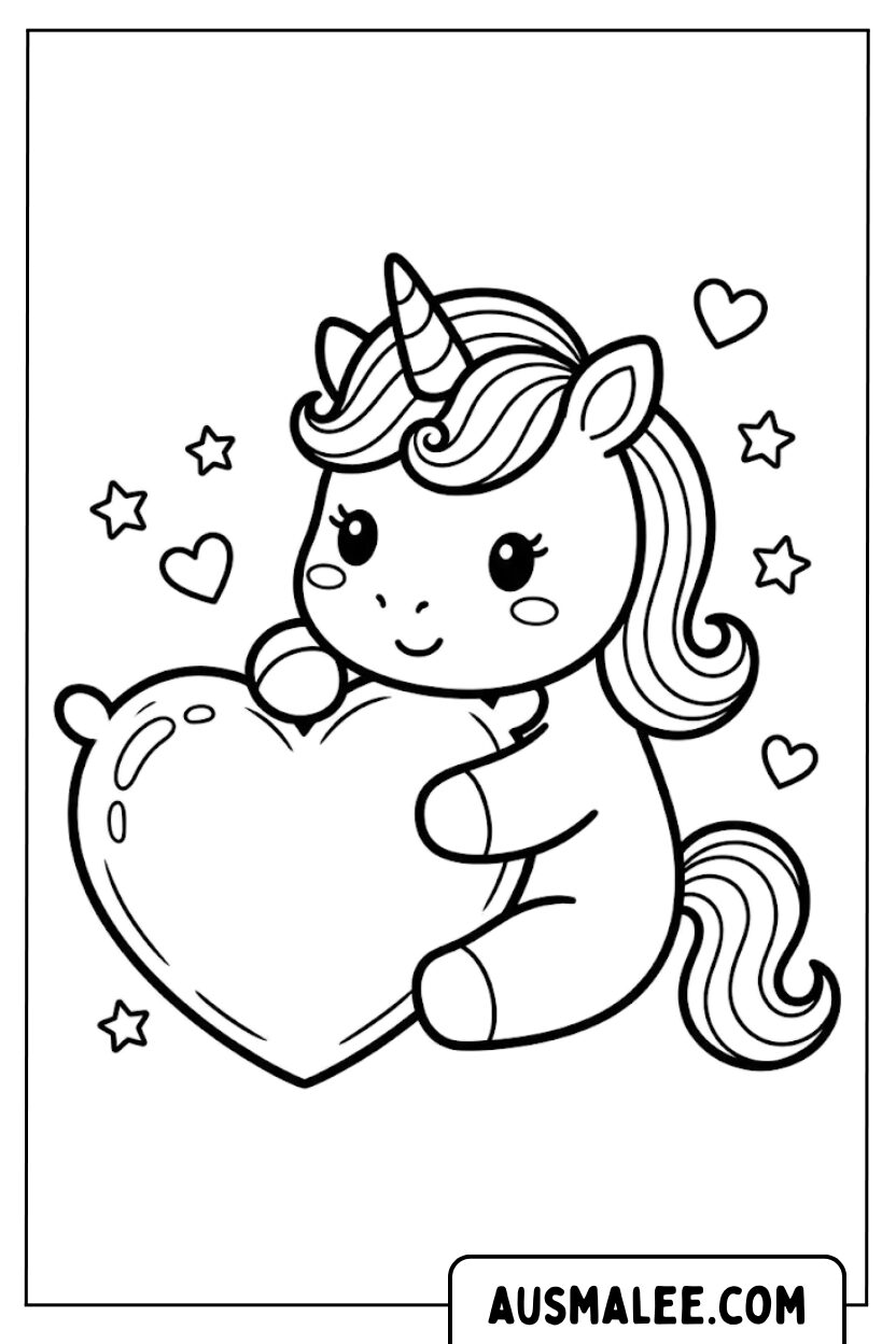 Coloriage coeur ballon licorne pour Colorier