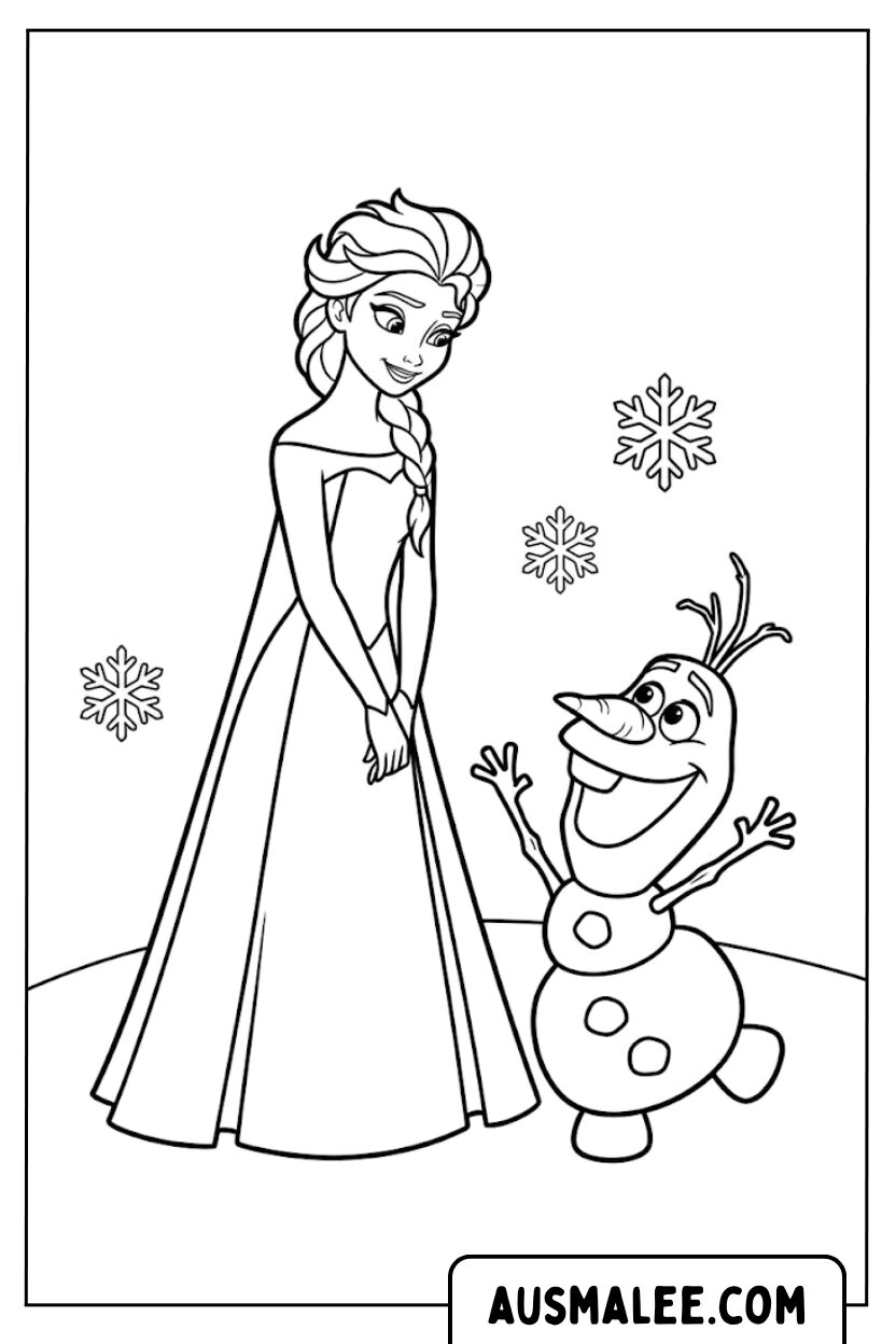 Kleurplaat Elsa en Olaf samen