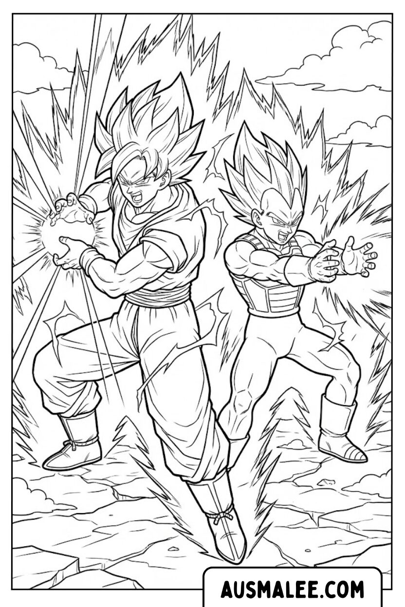 Kleurplaat Goku Vegeta gevecht