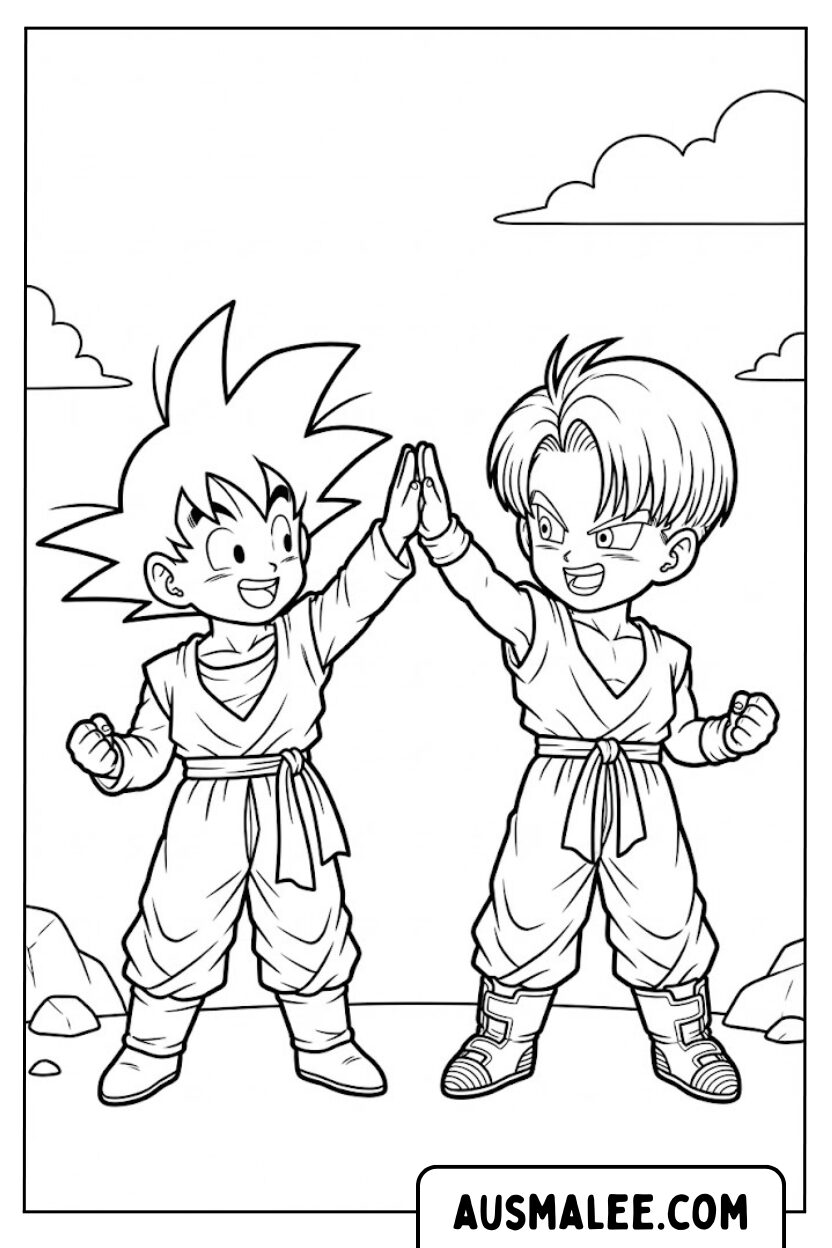 Kleurplaat Goten Trunks Highfive