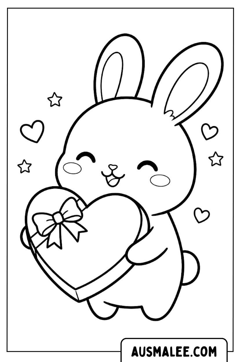 Coloriage lapin cadeau coeur