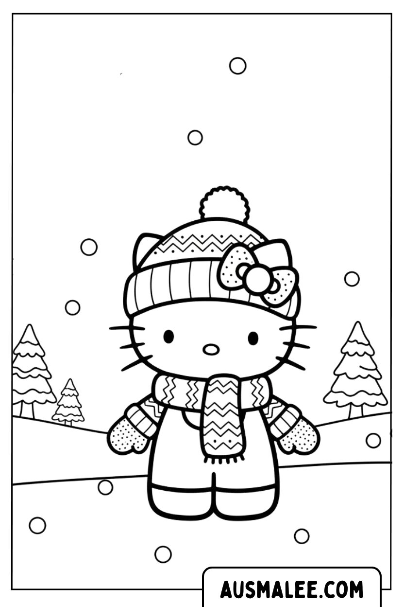 Coloriage Hello Kitty Hiver