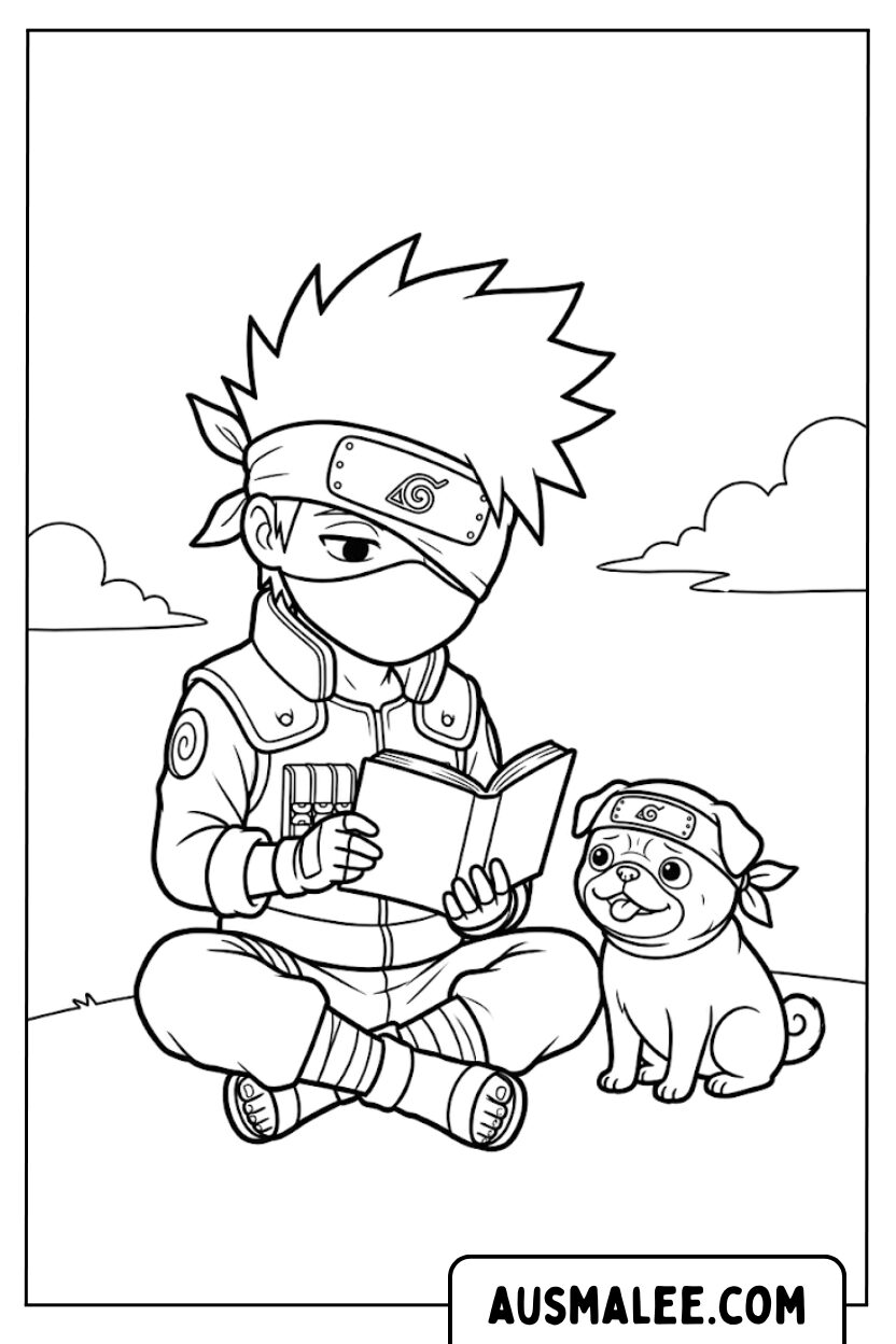 Kleurplaat Kakashi boekenhond