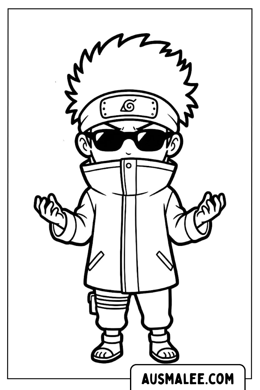 Kleurplaat Kakashi Chibi zonnebril