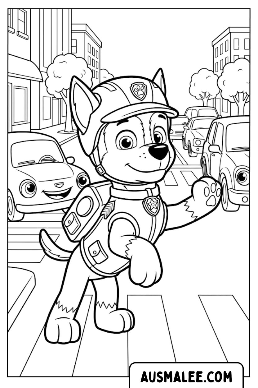 Chase zebra crossing coloring page
