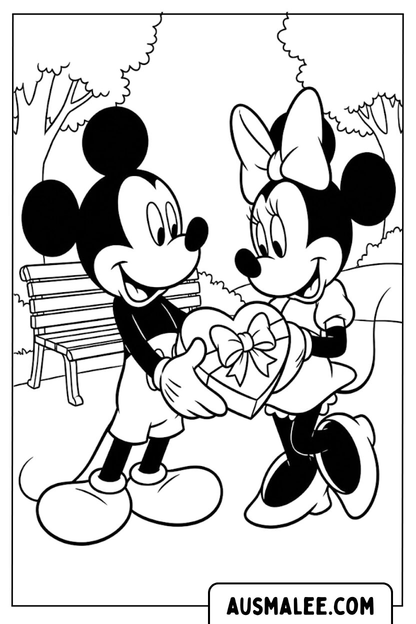 Coloriage cadeau Mickey Minnie
