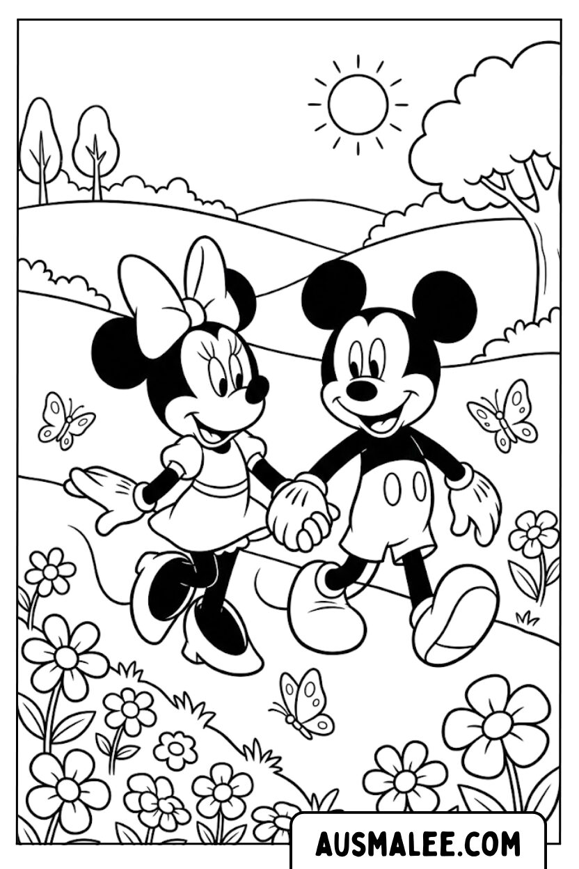 Kleurplaat Mickey Minne Mouse