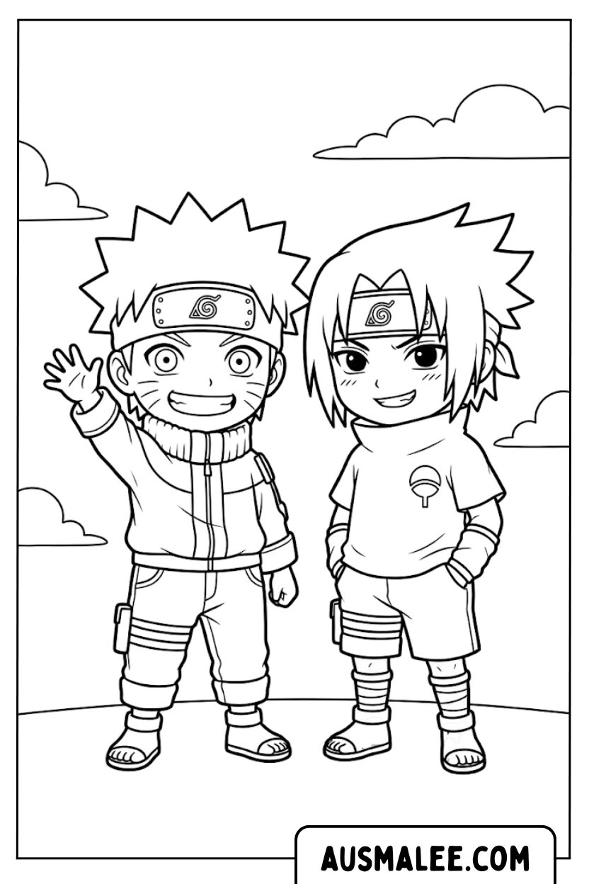 Naruto Sasuke zwaaiende kleurplaat